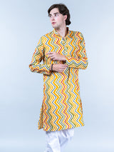 Multi Chevron Printed Cotton Mens Kurta