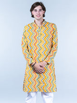 Multi Chevron Printed Cotton Mens Kurta