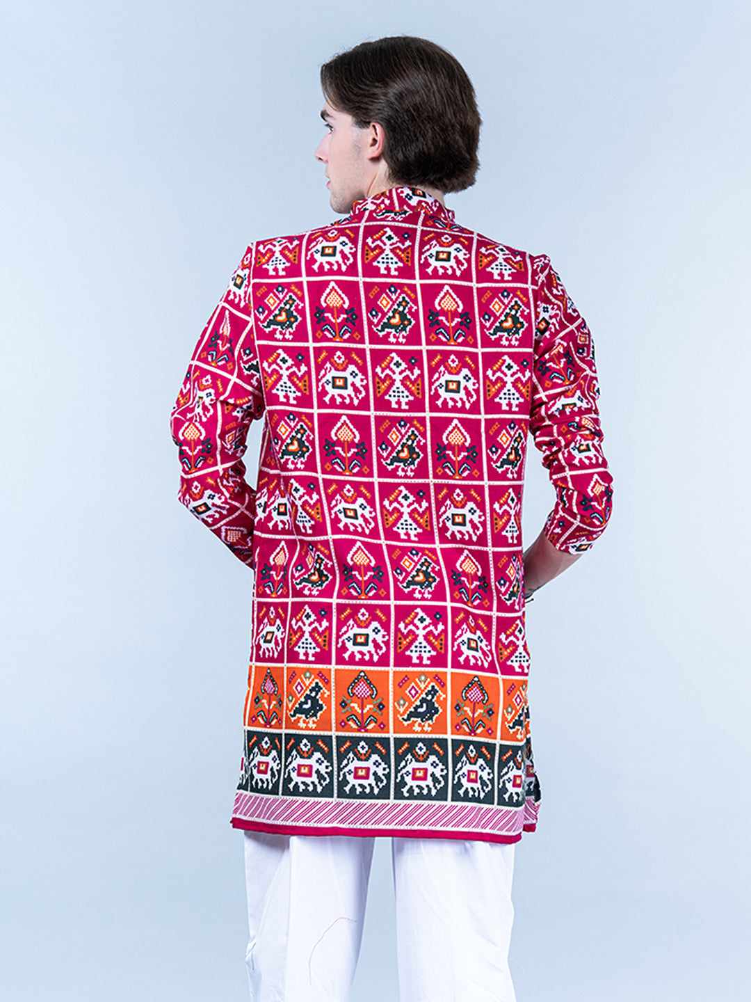 Multi Rajasthani Printed Cotton Mens Short Kurta