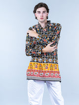 Multi Rajasthani Printed Cotton Mens Short Kurta