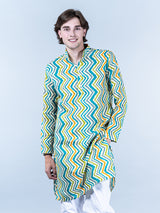 Sky Blue Chevron Printed Cotton Mens Kurta