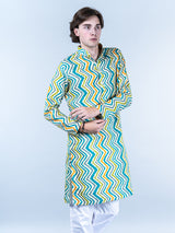 Sky Blue Chevron Printed Cotton Mens Kurta