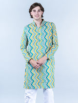 Sky Blue Chevron Printed Cotton Mens Kurta