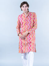 Multi Chevron Printed Cotton Mens Kurta