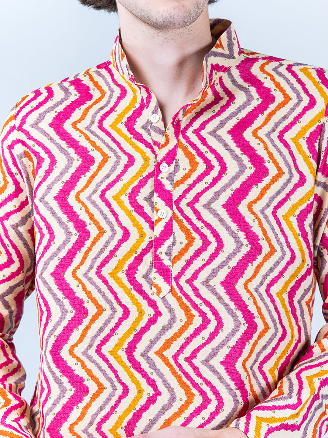 Multi Chevron Printed Cotton Mens Kurta