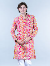 Multi Chevron Printed Cotton Mens Kurta