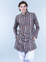 Blue Chevron Printed Cotton Men's Kurta