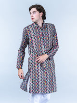 Blue Chevron Printed Cotton Men's Kurta