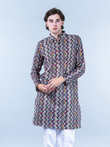 Blue Chevron Printed Cotton Men's Kurta