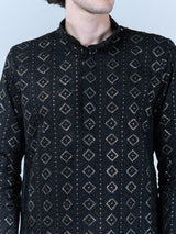 Black Diamond Embroidered Cotton Mens Kurta