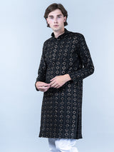 Black Diamond Embroidered Cotton Mens Kurta