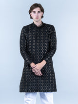 Black Diamond Embroidered Cotton Mens Kurta