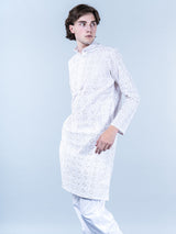 White Diamond Embroidered Cotton Mens Kurta