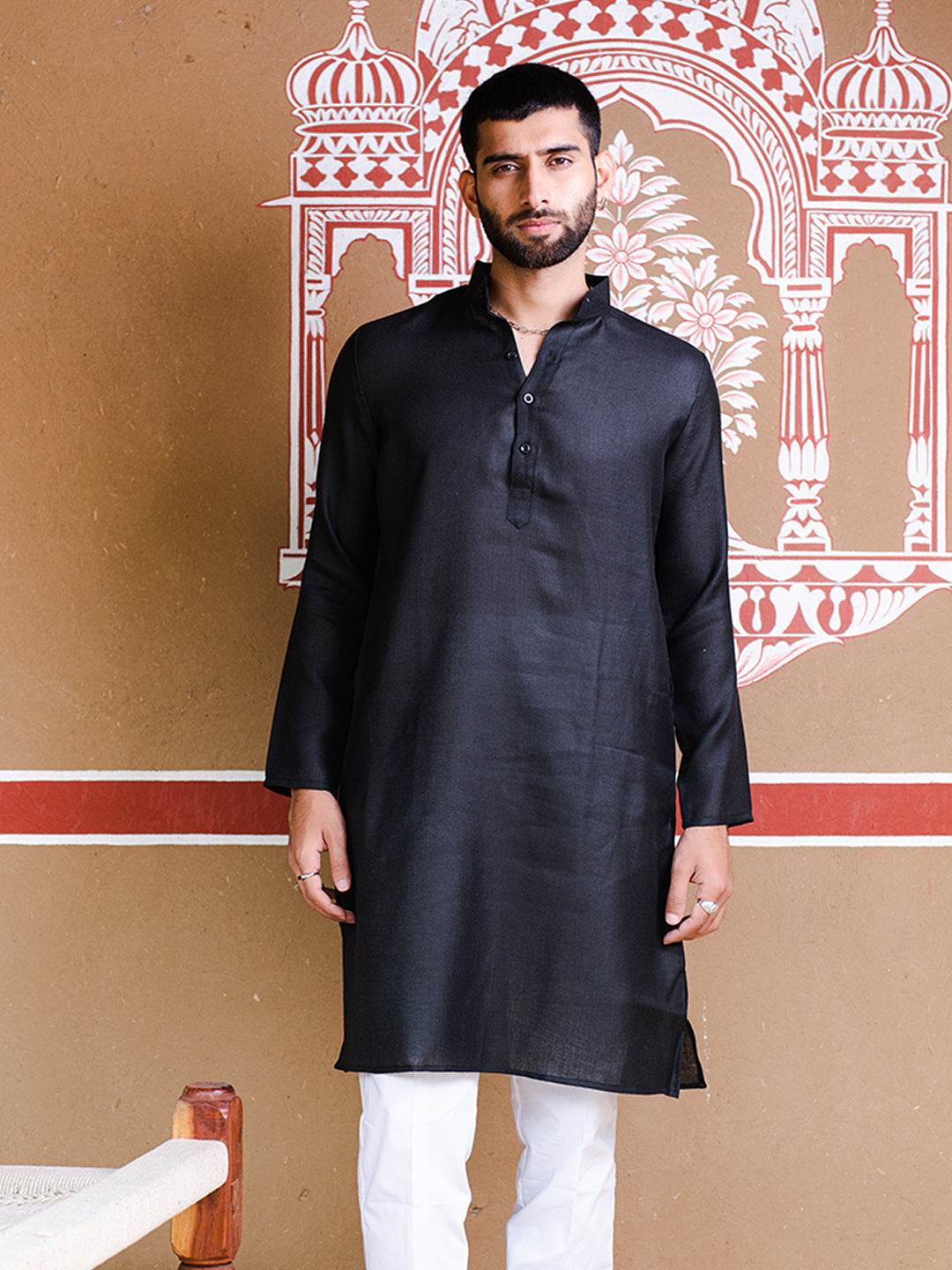 Buy Black Linen Men s Kurta online Tistabene