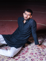 Black Chikankari Embroidered Cotton Men's Kurta