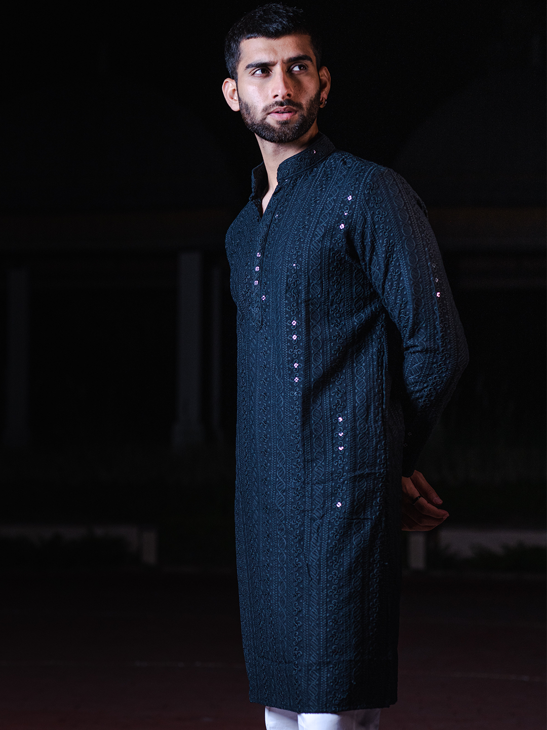 Black Chikankari Embroidered Cotton Men's Kurta