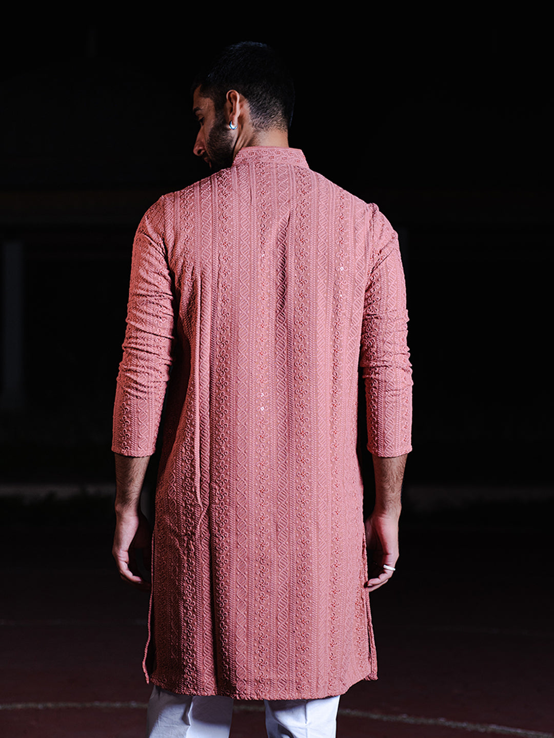 Dark Peach Chikankari Embroidered Cotton Men's Kurta