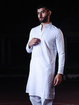 White Chikankari Embroidered Cotton Men's Kurta