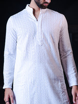 White Chikankari Embroidered Cotton Men's Kurta