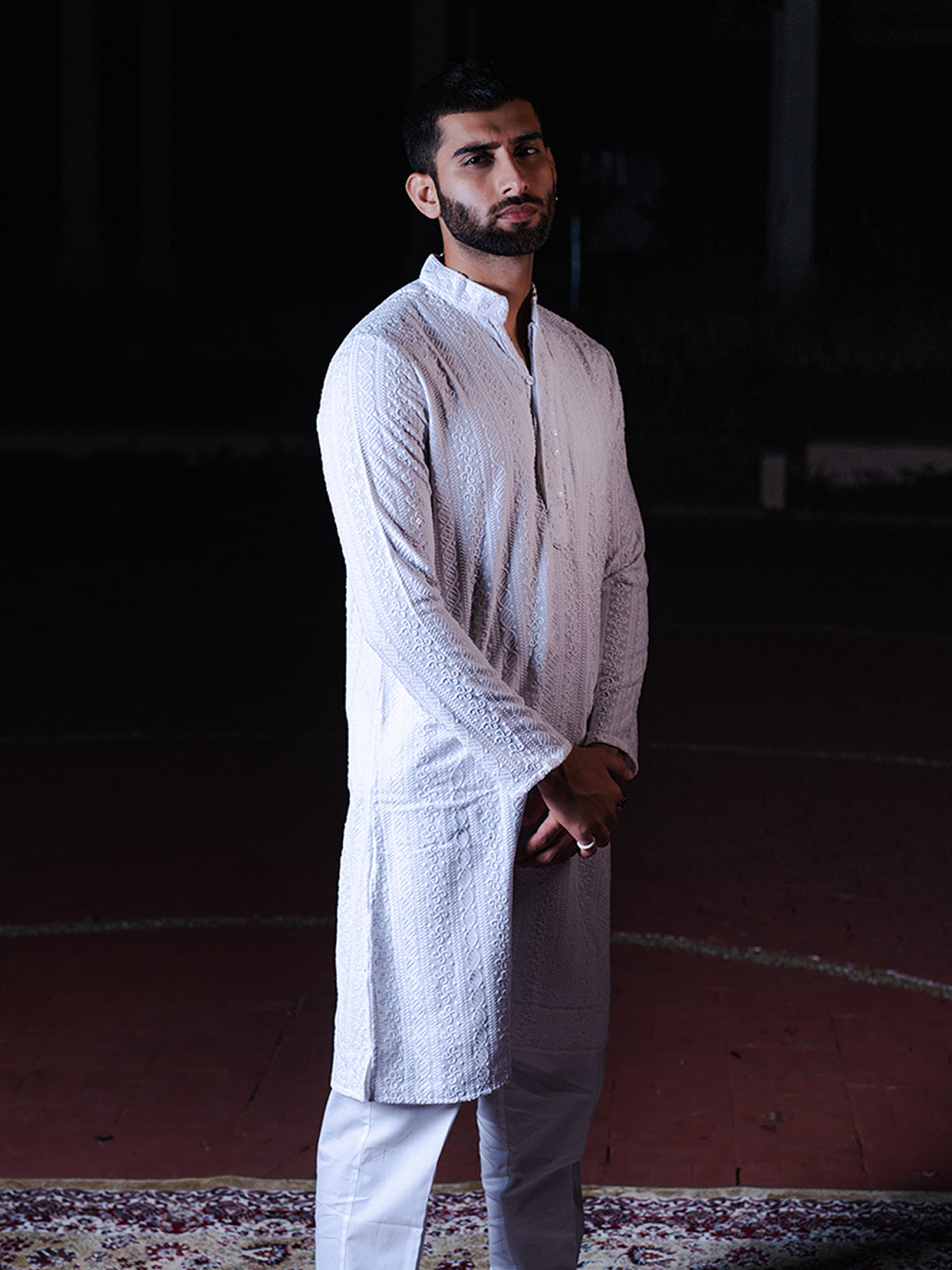 White Chikankari Embroidered Cotton Men's Kurta