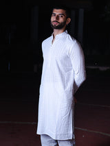 White Chikankari Embroidered Cotton Men's Kurta