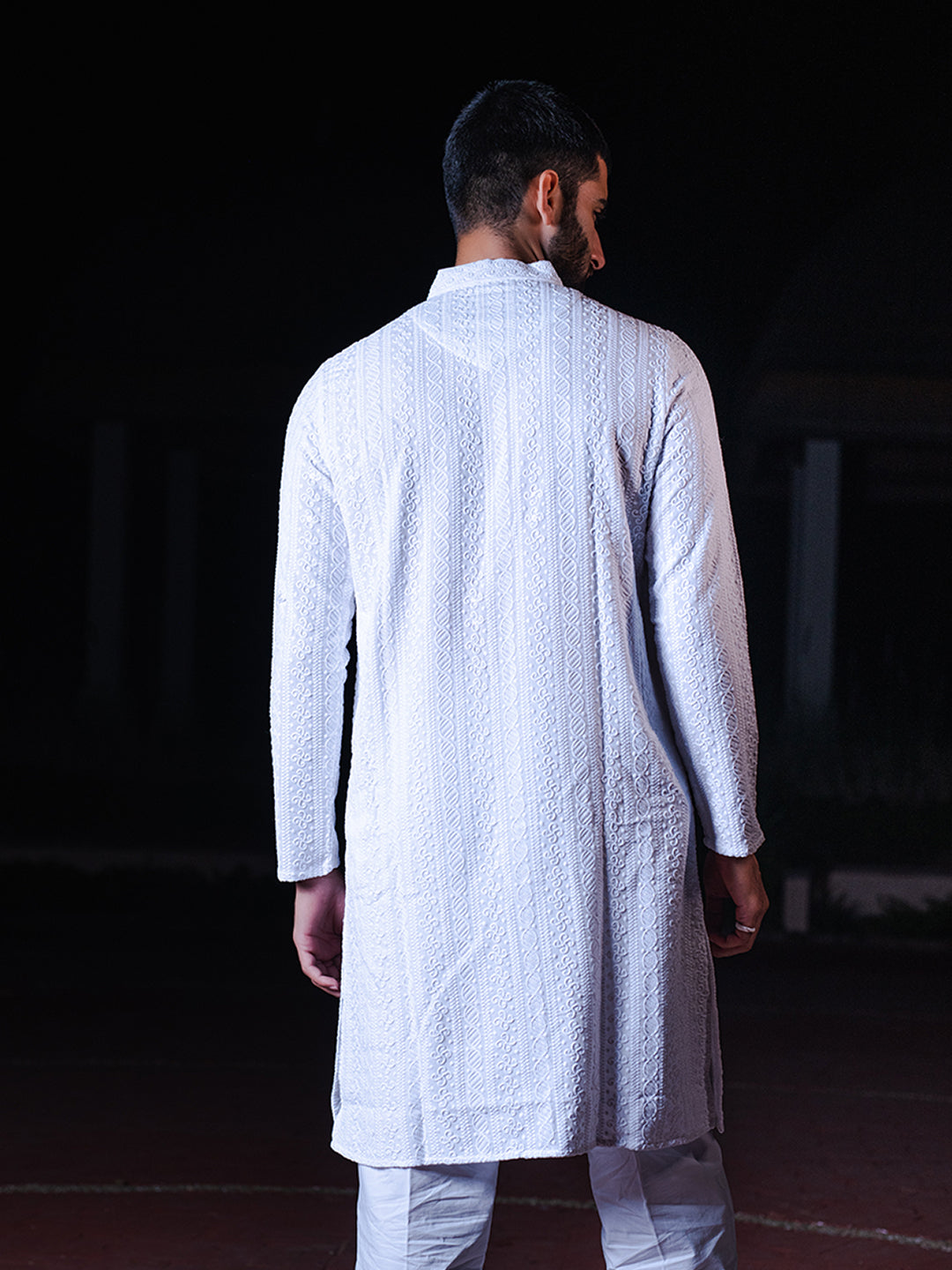 White Chikankari Embroidered Cotton Men's Kurta