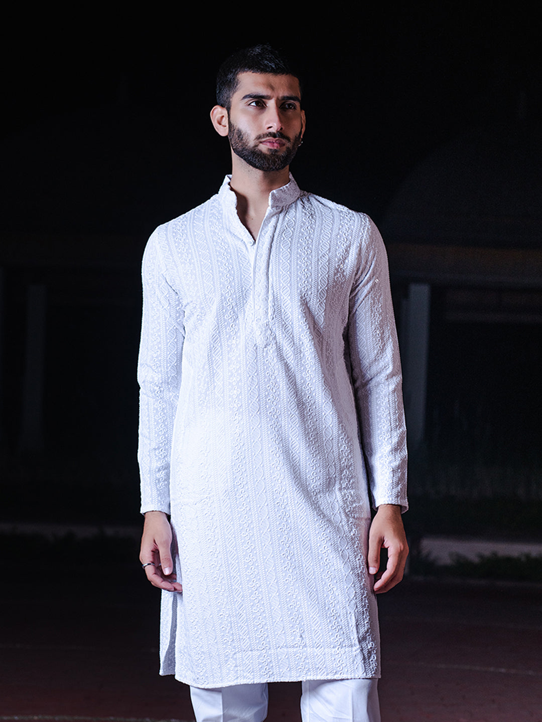 White Chikankari Embroidered Cotton Men's Kurta