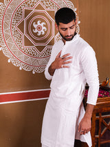 White Rayon Sequence Embroidered Cotton Men's Kurta