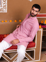 Dusty Rose Rayon Sequence Embroidered Cotton Men's Kurta