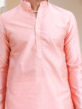 Peachy Pink Floral Jacquard Men's Kurta