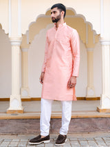 Peachy Pink Floral Jacquard Men's Kurta