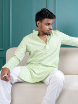 Seafoam Green Chikankari Embroidered Cotton Men's Kurta