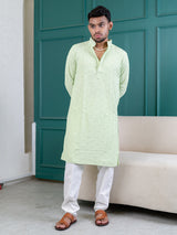 Seafoam Green Chikankari Embroidered Cotton Men's Kurta