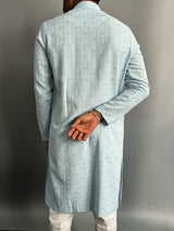 Powder Blue Chikankari Embroidered Cotton Men's Kurta