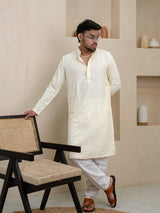 Cream Chikankari Embroidered Cotton Men's Kurta