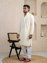 Cream Chikankari Embroidered Cotton Men's Kurta