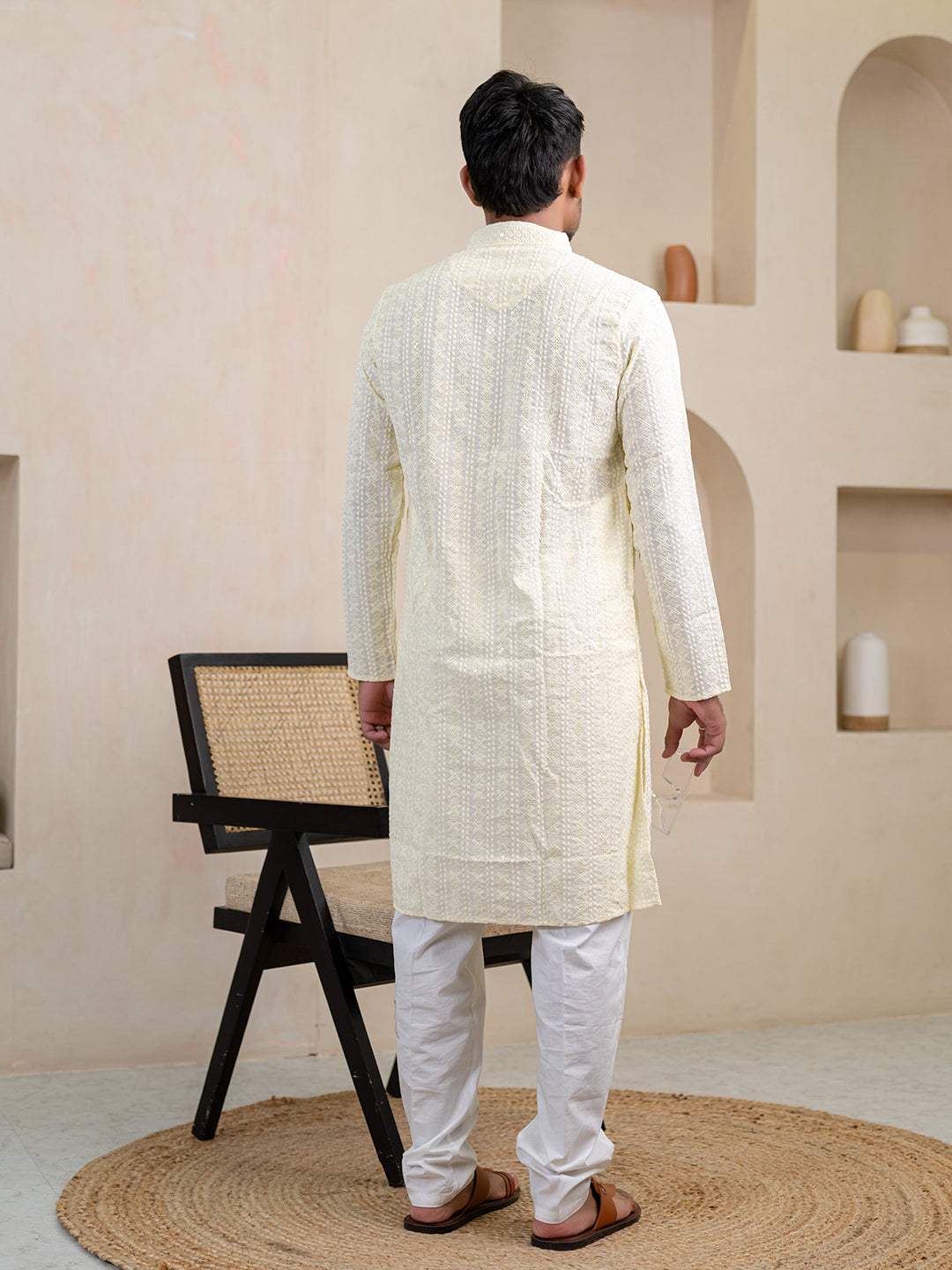 Cream Chikankari Embroidered Cotton Men's Kurta