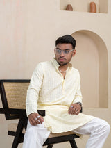 Cream Chikankari Embroidered Cotton Men's Kurta