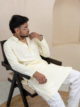 Cream Chikankari Embroidered Cotton Men's Kurta