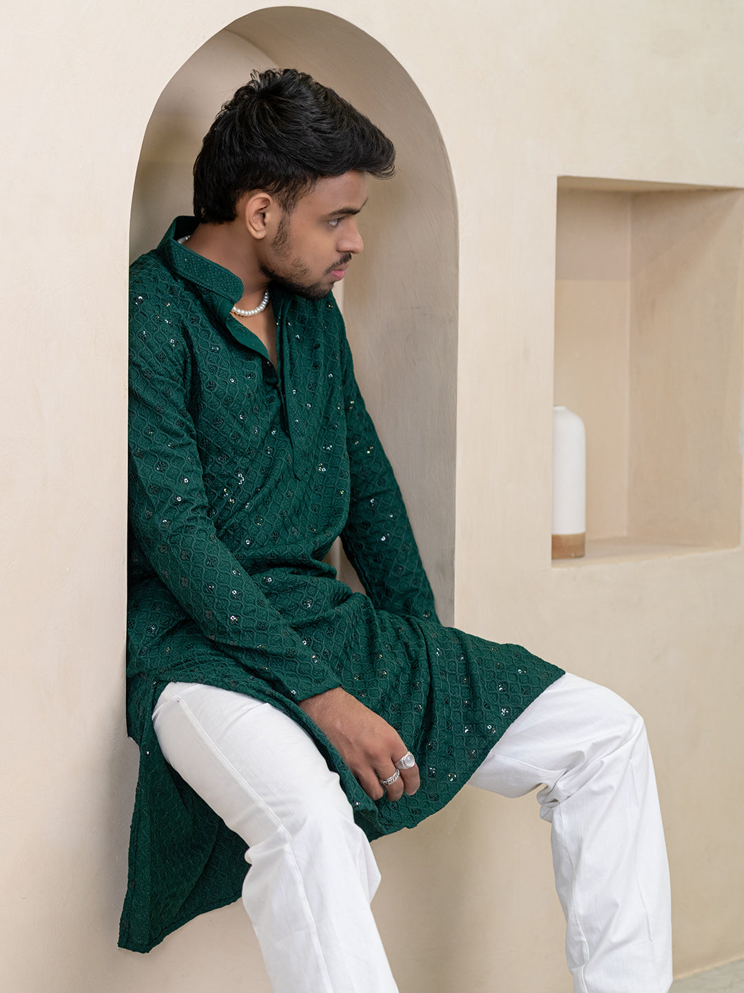 Evergreen Chikankari Embroidered Cotton Men's Kurta