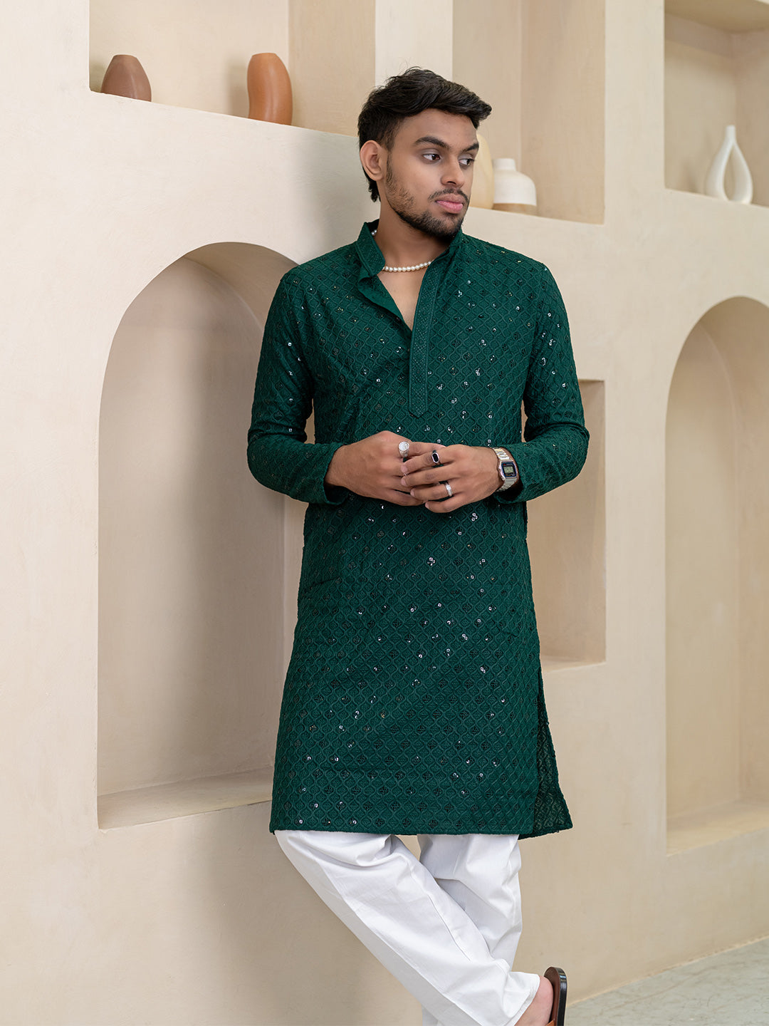 Evergreen Chikankari Embroidered Cotton Men's Kurta