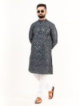 Black Embroidered Cotton Men's Kurta