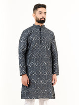 Black Embroidered Cotton Men's Kurta