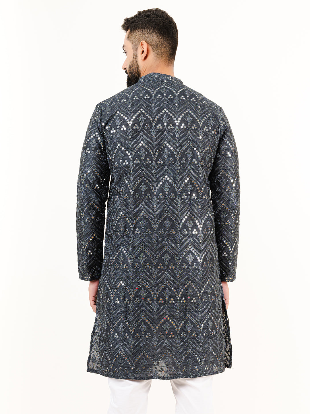 Black Embroidered Cotton Men's Kurta