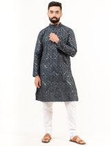 Black Embroidered Cotton Men's Kurta