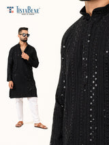 Black Sequence Designer Cotton Embroidered kurta for Men