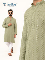 Elm Green Sequence Designer Cotton Embroidered kurta for Men