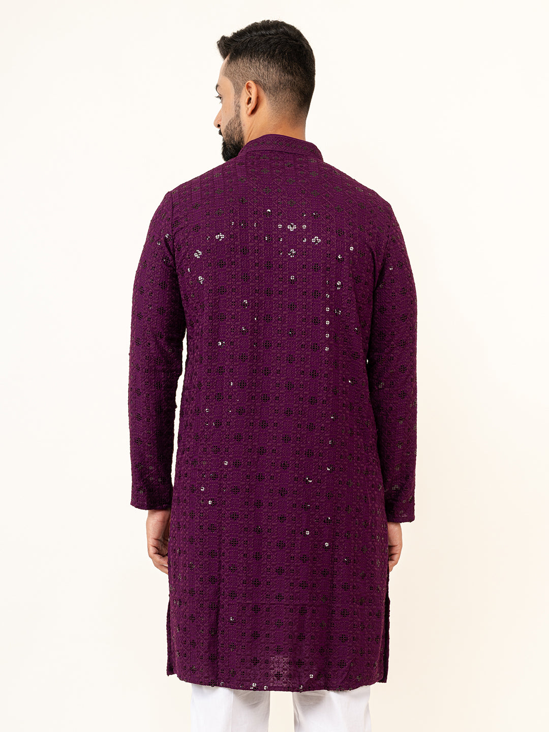 Dark Purple Designer Cotton Embroidered kurta for Men