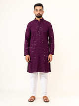 Dark Purple Designer Cotton Embroidered kurta for Men