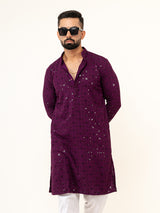 Dark Purple Designer Cotton Embroidered kurta for Men